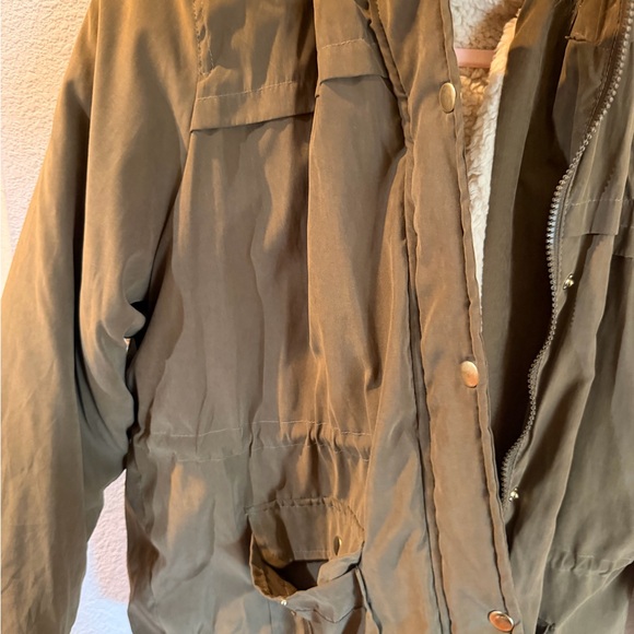 Olive Green Jacket with Faux Fur Lining - Picture 2 of 7